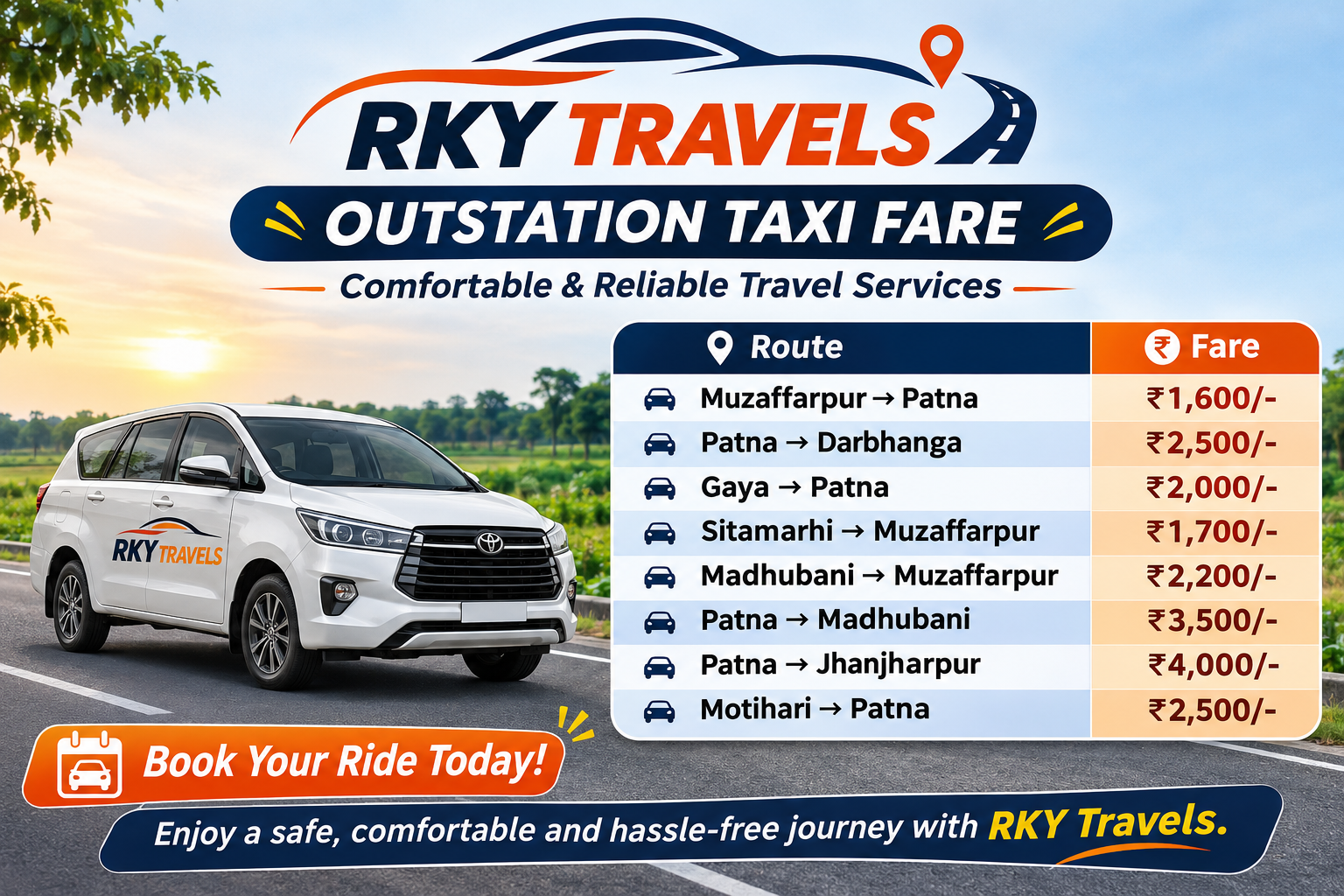 RKY Travels Outstation fare poster